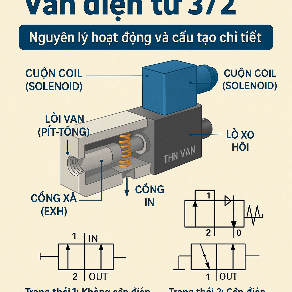 Van điện tử 3/2 là gì? Nguyên lý hoạt động và cấu tạo chi tiết