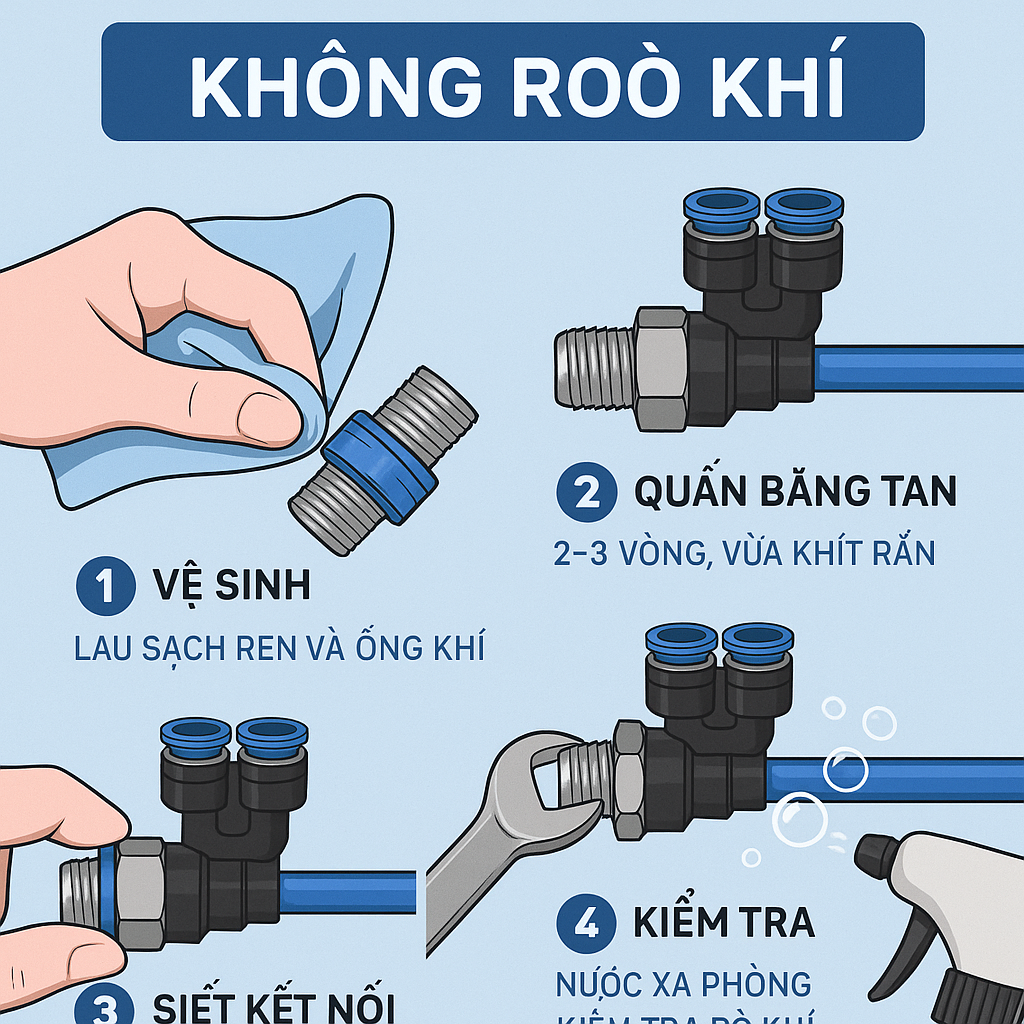 Hướng dẫn lắp đặt đầu nối khí nén đúng kỹ thuật – Không rò rỉ khí