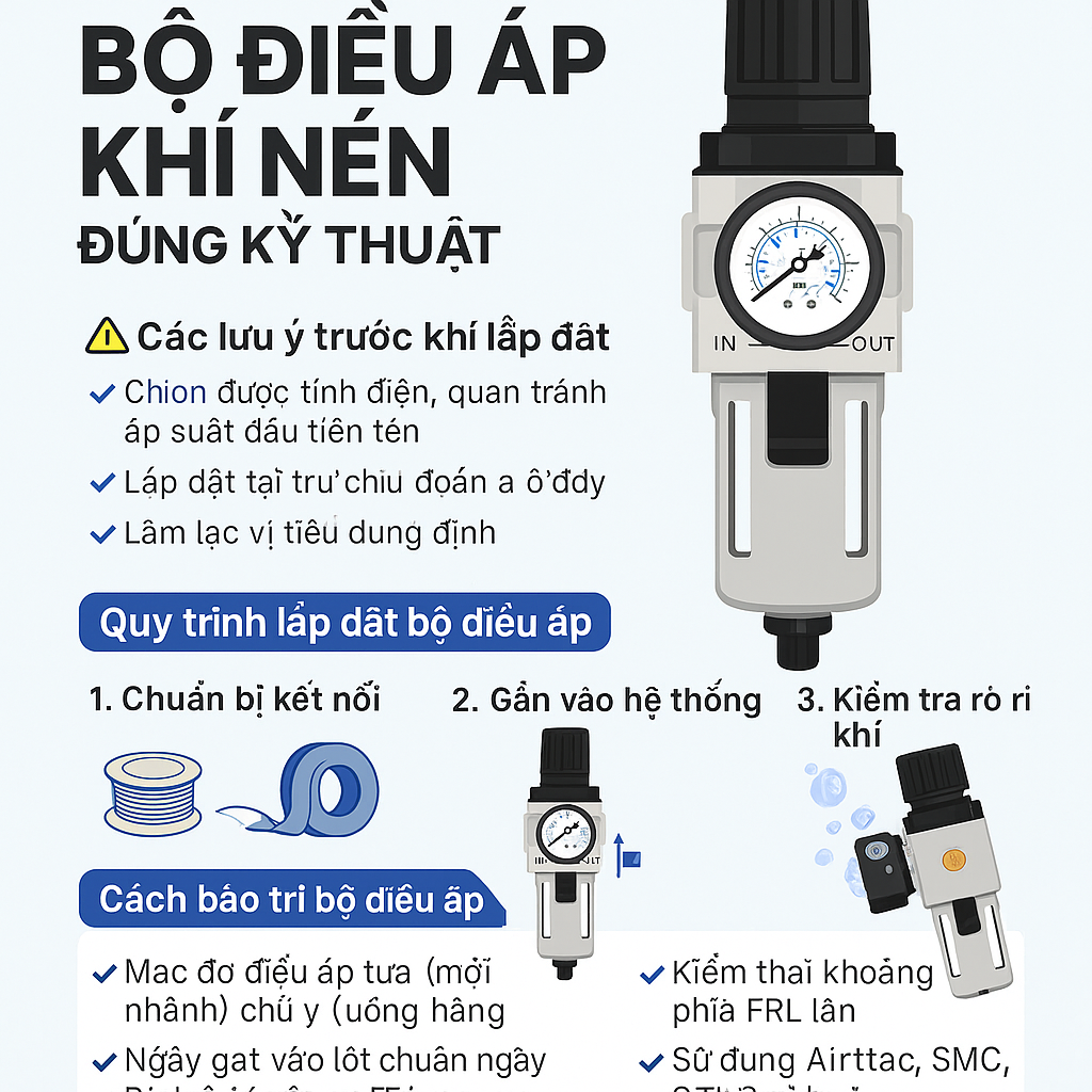 Hướng dẫn lắp đặt và bảo trì bộ điều áp khí nén đúng kỹ thuật