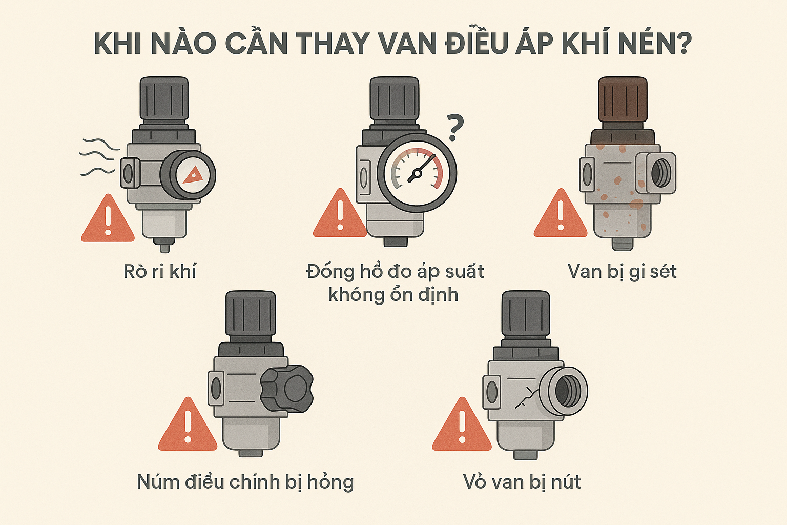 Khi nào cần thay van điều áp khí nén? Dấu hiệu nhận biết và cách xử lý