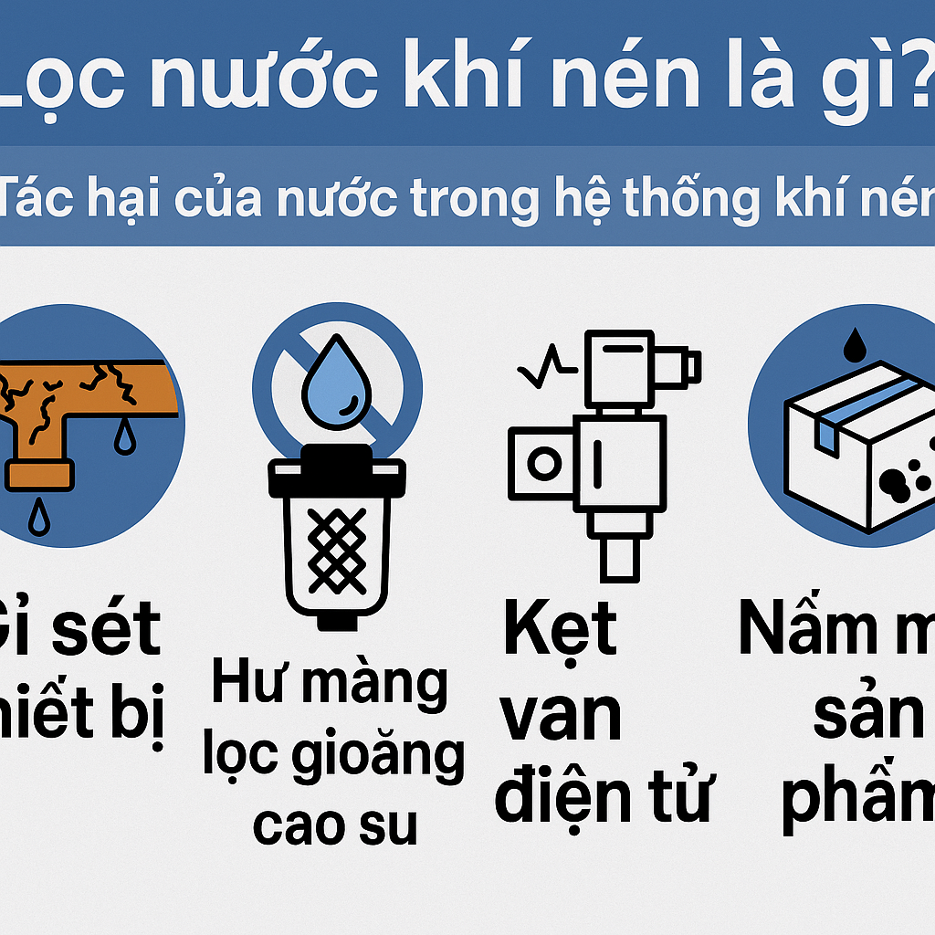 Lọc nước khí nén là gì? Tác hại của nước trong hệ thống khí nén