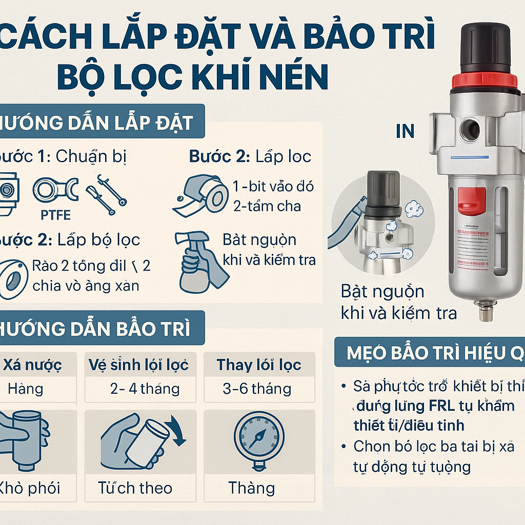 Cách lắp đặt và bảo trì bộ lọc khí nén đúng kỹ thuật
