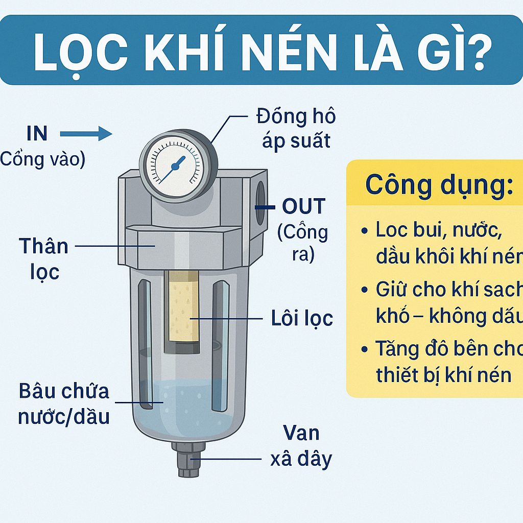Lọc khí nén là gì? Cấu tạo và công dụng trong hệ thống khí nén