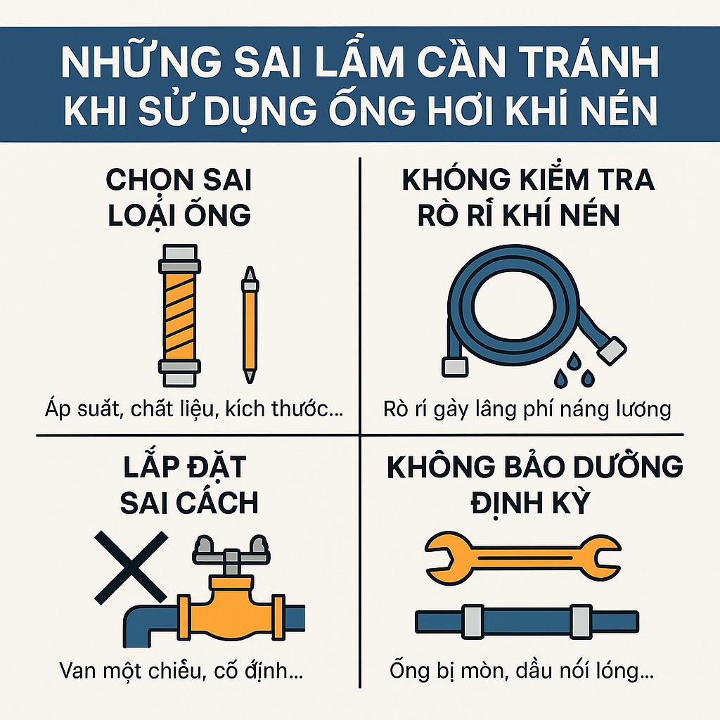 Những Sai Lầm Cần Tránh Khi Sử Dụng Ống Hơi Khí Nén
