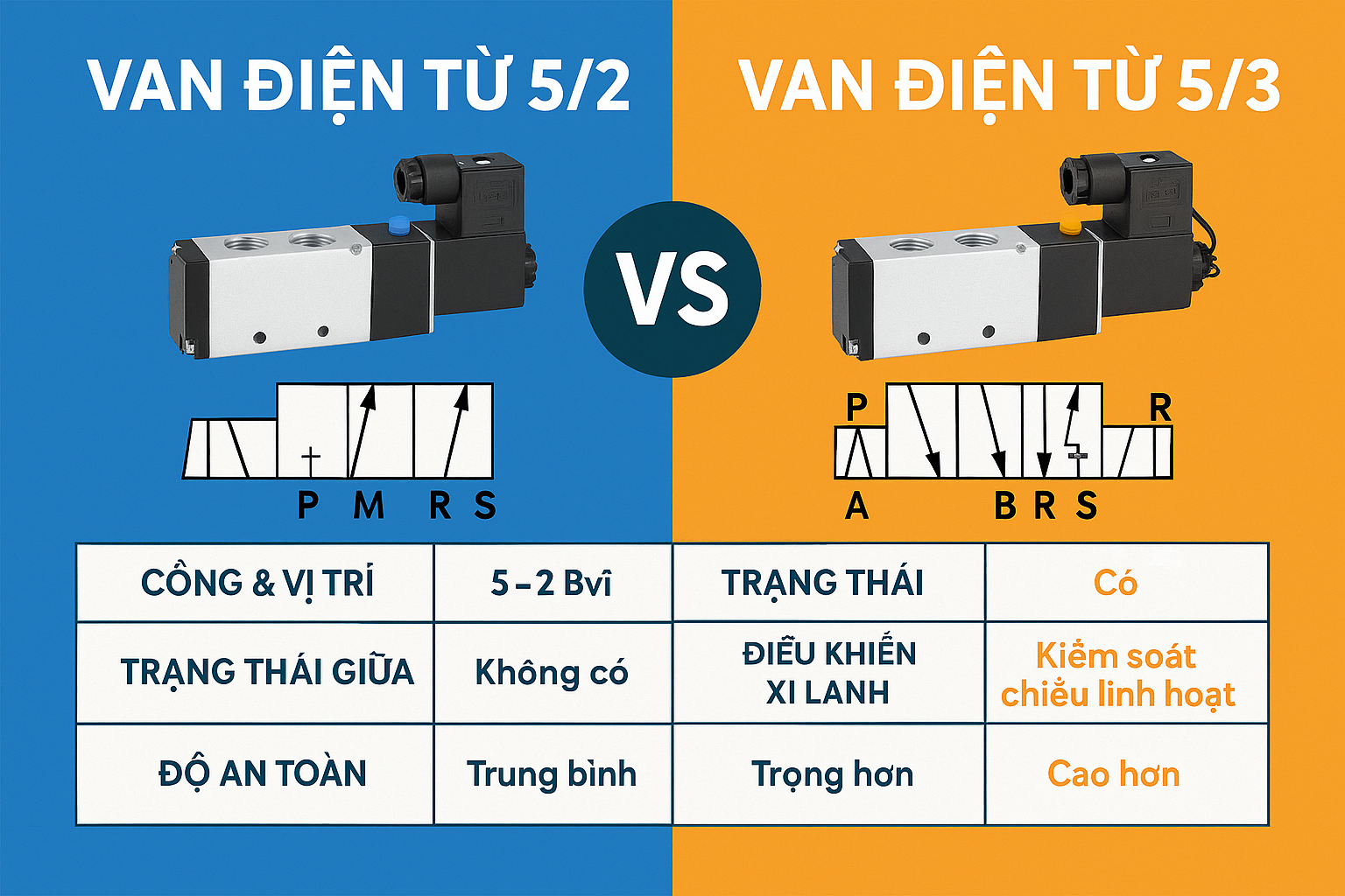 Phân biệt van điện từ 5/2 và 5/3 – Lưu ý quan trọng khi chọn mua