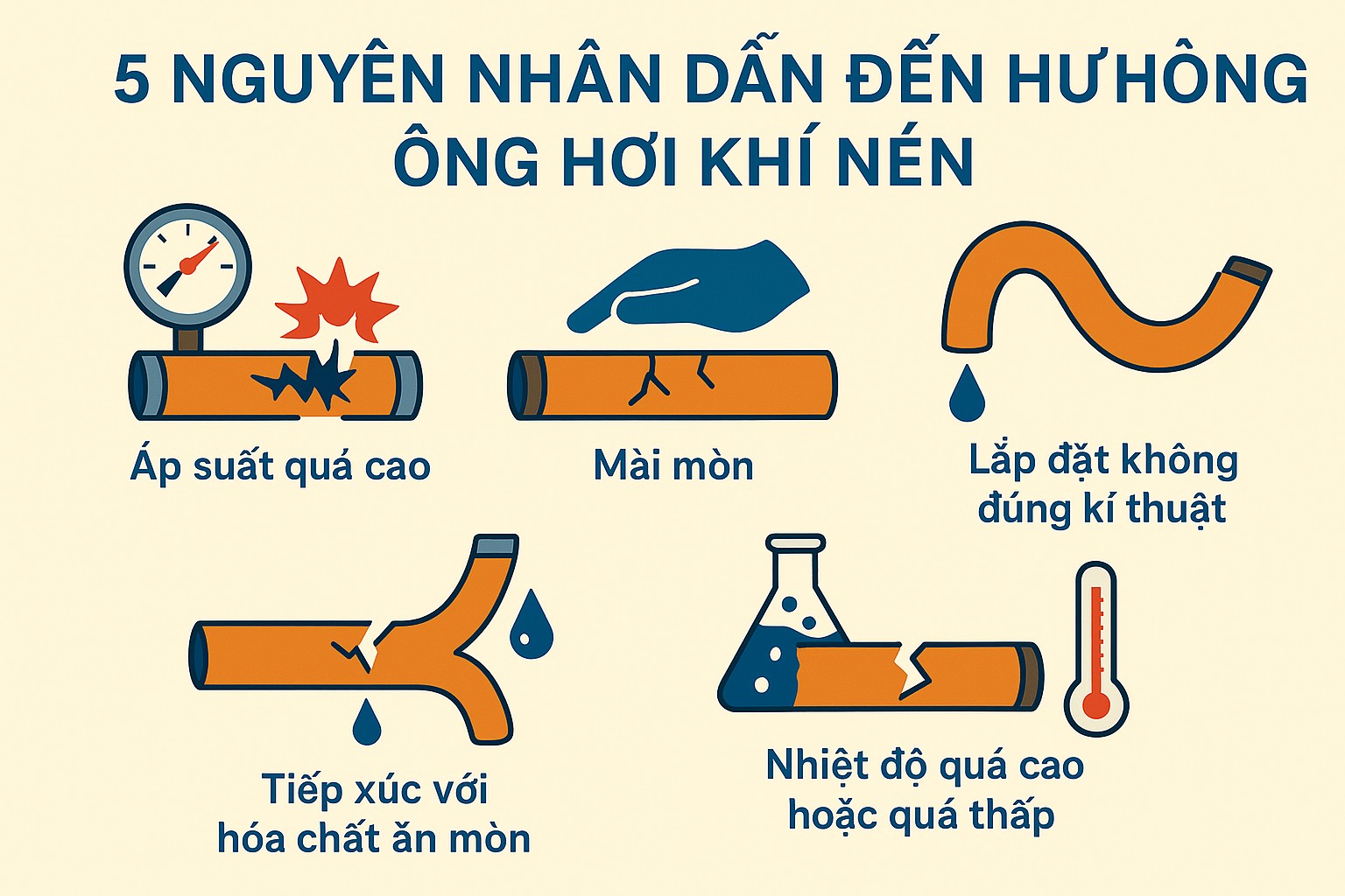 5 Nguyên Nhân Dẫn Đến Hư Hỏng Ống Hơi Khí Nén